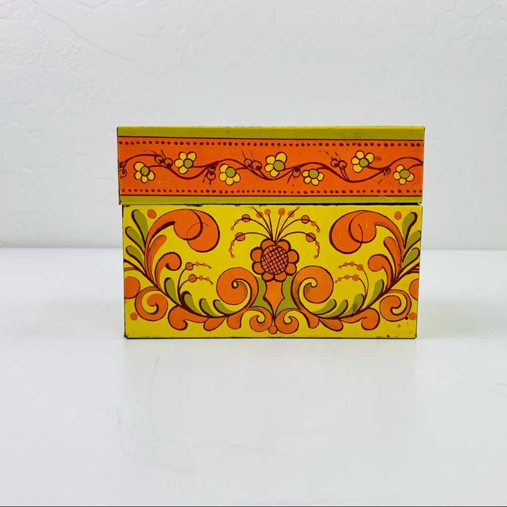 VTG Floral AVON Recipe Tin Box